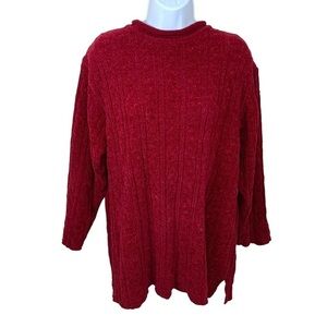 Medium Vintage Laura Gayle Red Chenille Fabric 90s Long Sleeve Stretch Cozy